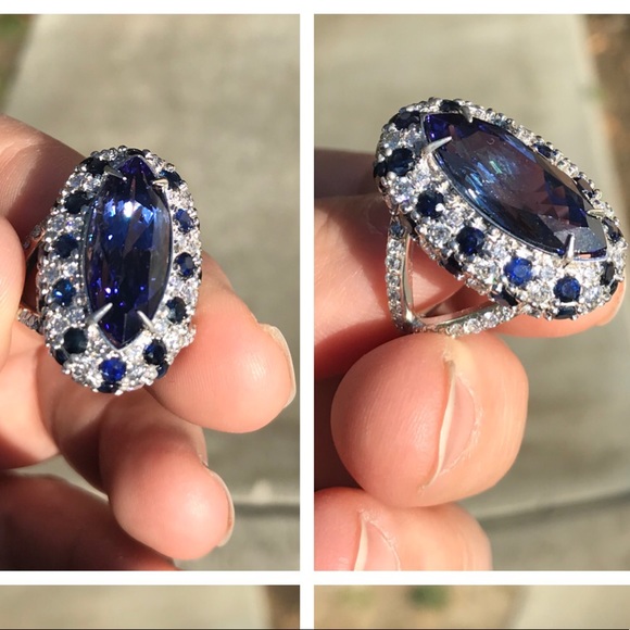 Tanzanite Diamond and Sapphire Ring GIA Certified - Picture 5 of 11